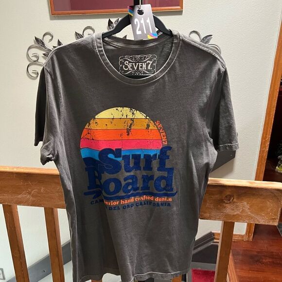Seven7 Surf Board Graphic Tee - Grayish Green Size Medium. #211 - Picture 1 of 6
